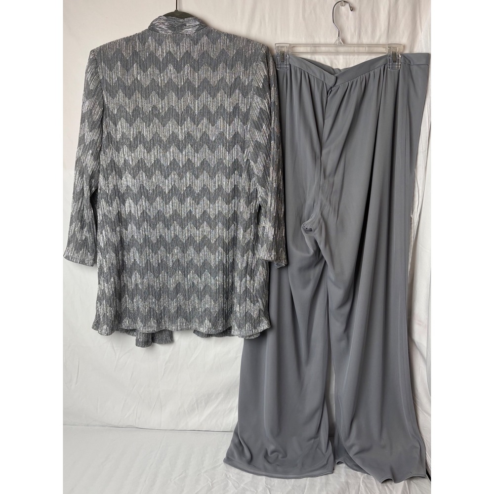 R&M Richards 2 Pc Metallic Pantsuit Set Silver Gray Plus 14W Formal Evening‎ MOB - Picture 4 of 16